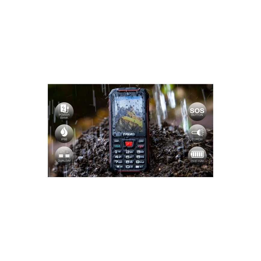 Evolveo - StrongPhone W4 водоустойчив Dual SIM телефон черен/червен