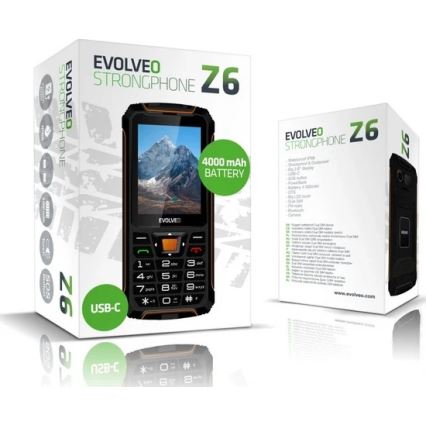 Evolveo - StrongPhone Z6, водоустойчив телефон с две SIM карти, черен/оранжев