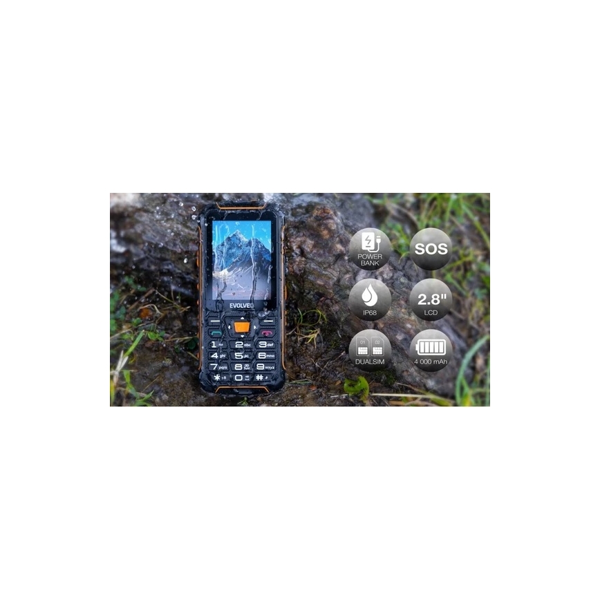 Evolveo - StrongPhone Z6, водоустойчив телефон с две SIM карти, черен/оранжев