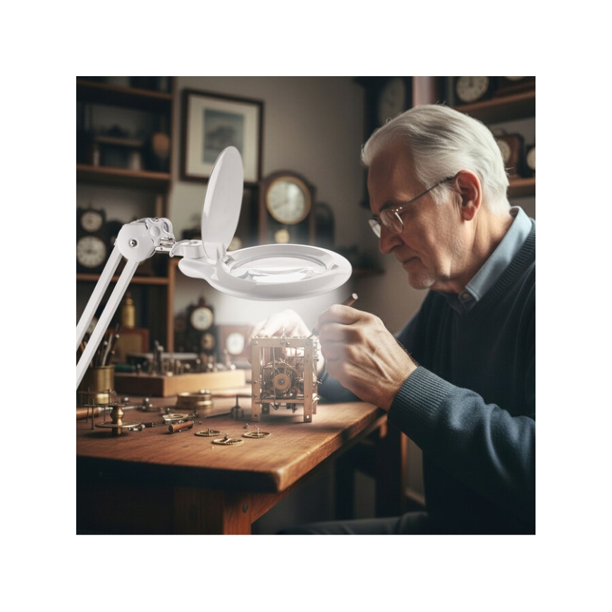Extol - Димируема LED настолна лампа с лупа LED/10W/230V бяла