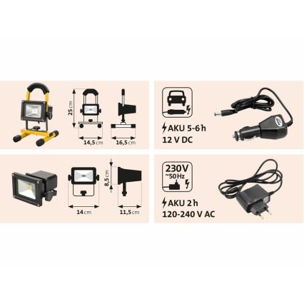 Extol - LED Презареждащ прожектор LED/10W/3600 mAh/8,4V IP65