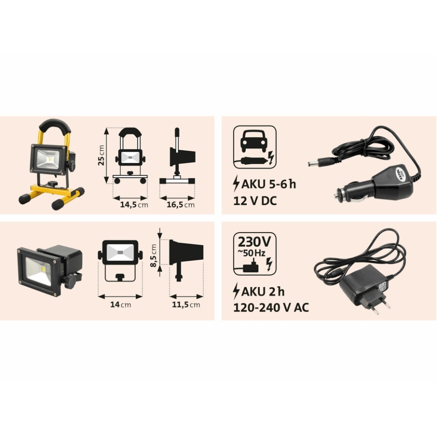 Extol - LED Презареждащ прожектор LED/10W/3600 mAh/8,4V IP65