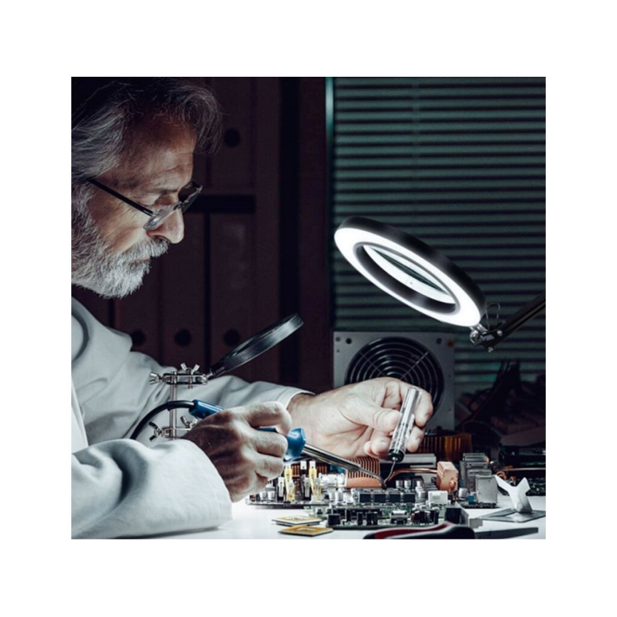 Extol - LED Димируема настолна лампа с лупа LED/8W/5V 2900/4500/7500K черен