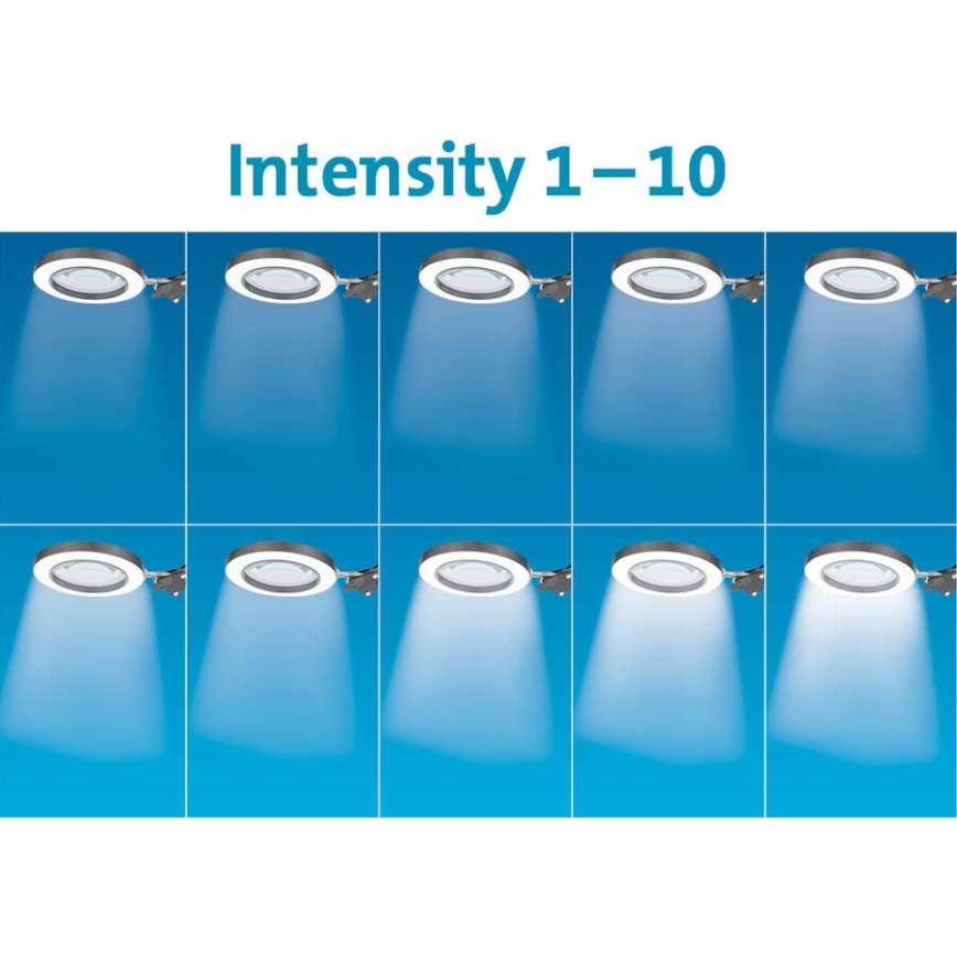 Extol - LED Димируема настолна лампа с лупа LED/8W/5V 2900/4500/7500K черен