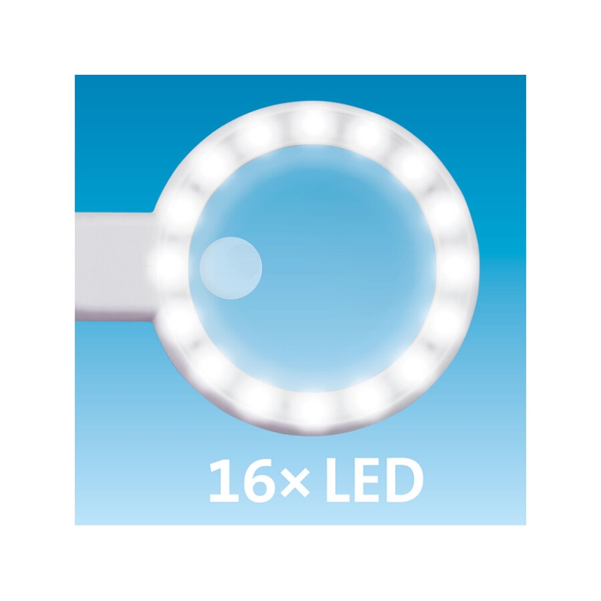 Extol - LED регулируема презареждаема лупа с LED осветление/650 mAh бяла/сива