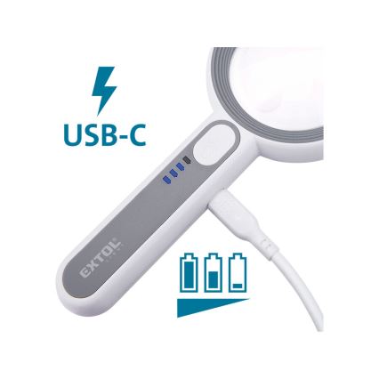 Extol - LED регулируема презареждаема лупа с LED осветление/650 mAh бяла/сива