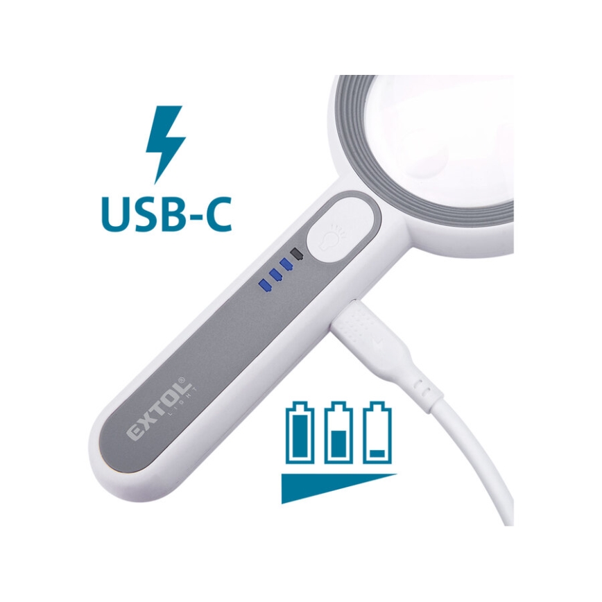 Extol - LED регулируема презареждаема лупа с LED осветление/650 mAh бяла/сива