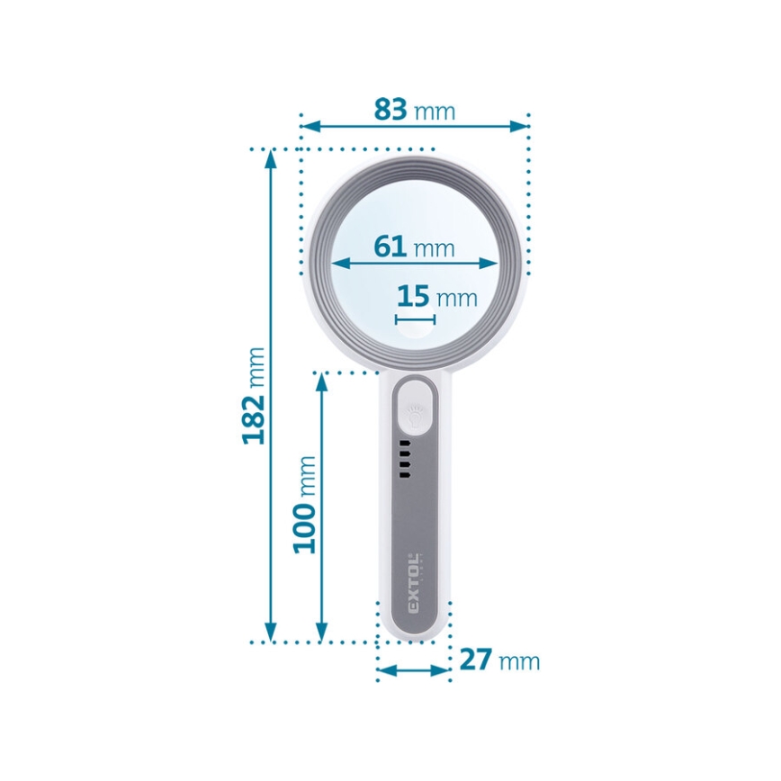 Extol - LED регулируема презареждаема лупа с LED осветление/650 mAh бяла/сива