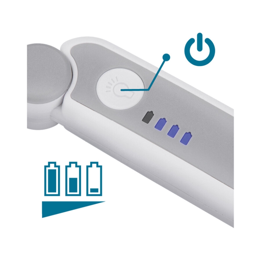 Extol - сгъваема презареждаема лупа с LED осветление и регулируема яркост, 650 mAh, бяла/сива