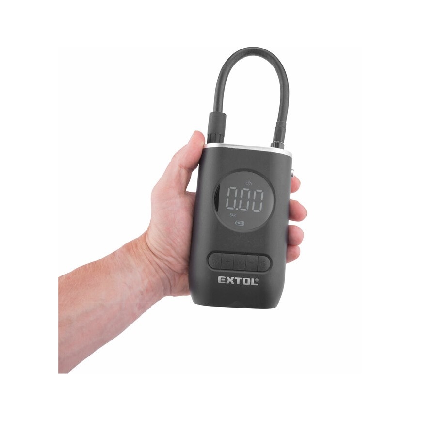 Extol Premium - Дигитален джобен компресор 2000 mAh 7,4V черен