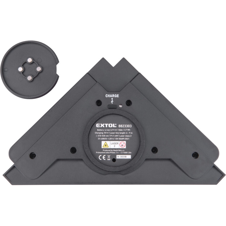 Extol Premium - Лазерен ъгломер 90° с електрически модул с вакуумна вендуза 5V/1000 mAh
