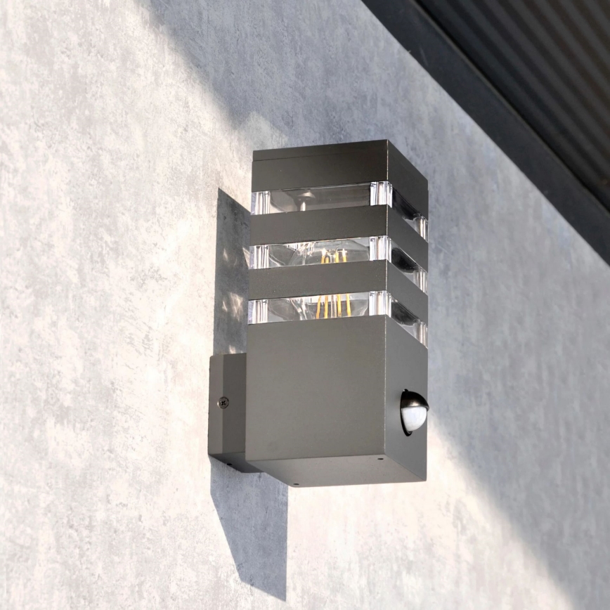 Екстериорен аплик със сензор TEKSAS 1xE27/12W/230V IP44 антрацит