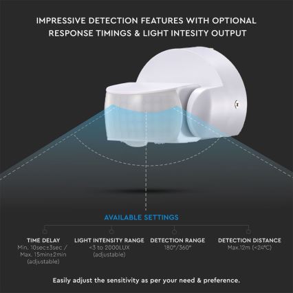 Екстериорен инфрачервен сензор за движение 180/360° 600W/230V IP65 бял