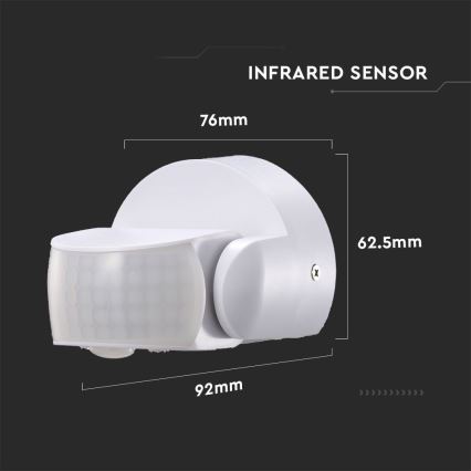 Екстериорен инфрачервен сензор за движение 180/360° 600W/230V IP65 бял