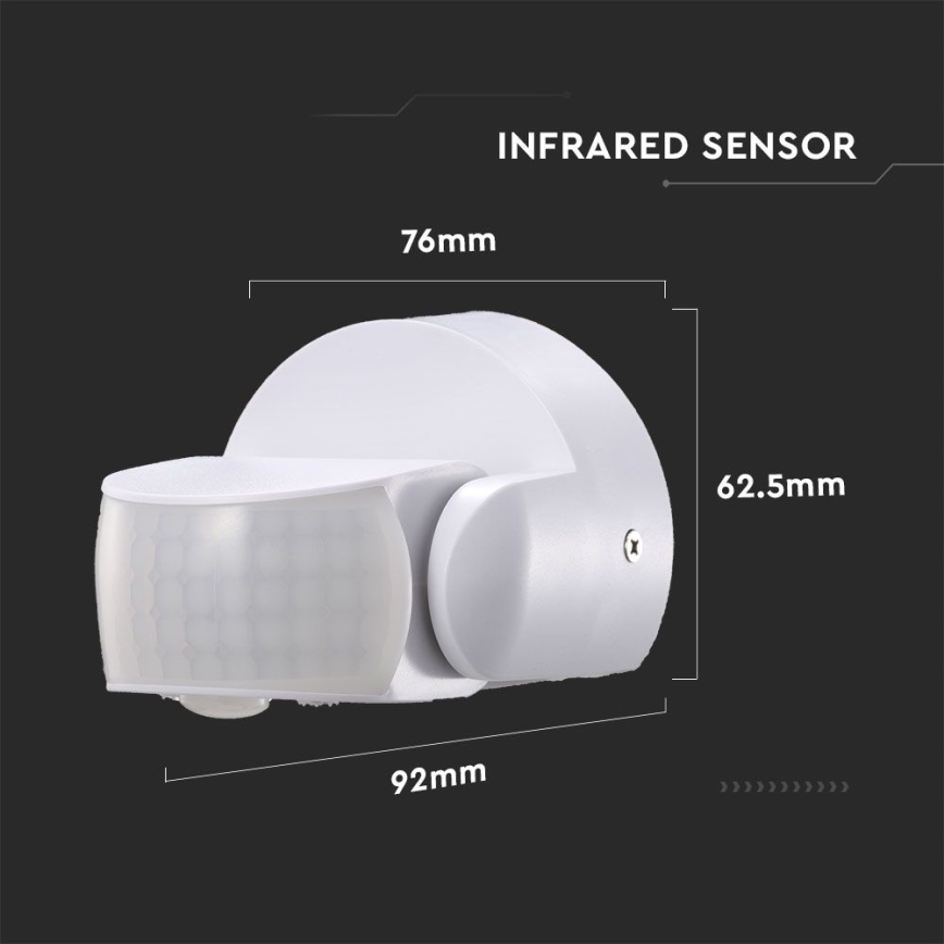 Екстериорен инфрачервен сензор за движение 180/360° 600W/230V IP65 бял