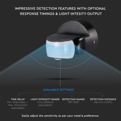 Екстериорен инфрачервен сензор за движение 180/360° 600W/230V IP65 черен