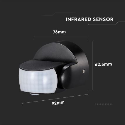 Екстериорен инфрачервен сензор за движение 180/360° 600W/230V IP65 черен