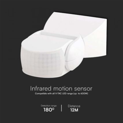 Екстериорен инфрачервен сензор за движение 180° 230V IP65 бял