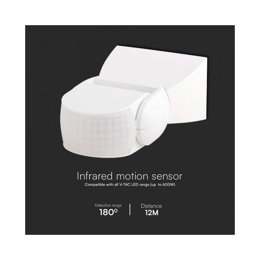 Екстериорен инфрачервен сензор за движение 180° 230V IP65 бял