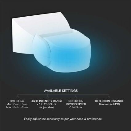 Екстериорен инфрачервен сензор за движение 180° 230V IP65 бял