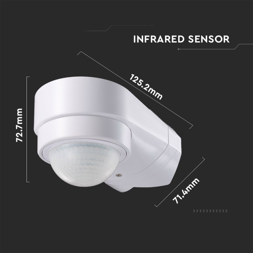 Екстериорен инфрачервен сензор за движение 240° 600W/230V IP65 бял