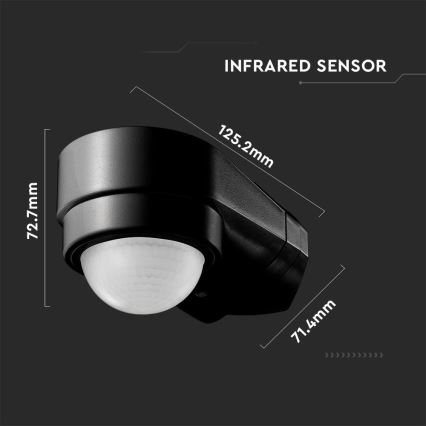 Екстериорен инфрачервен сензор за движение 240° 600W/230V IP65 черен