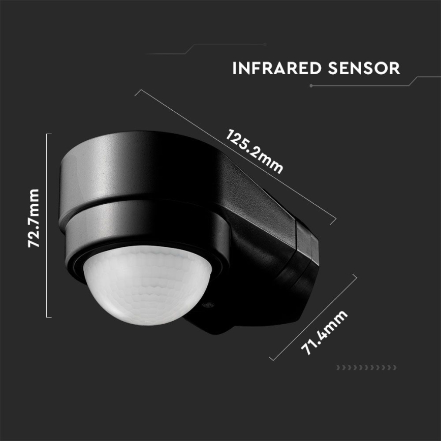 Екстериорен инфрачервен сензор за движение 240° 600W/230V IP65 черен