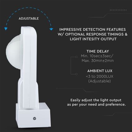 Екстериорен инфрачервен сензор за движение 360° 1000W/230V IP65 бял