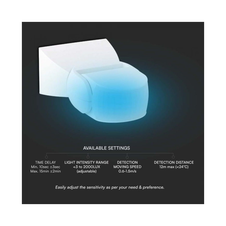 Екстериорен инфрачервен сензор за движение 180° 230V IP65 бял