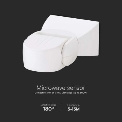 Екстериорен микровълнов сензор за движение 180° 230V IP65 бял