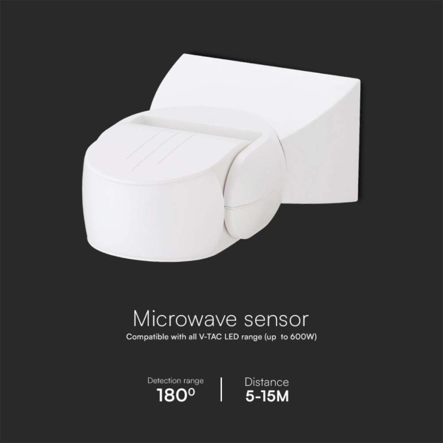 Екстериорен микровълнов сензор за движение 180° 230V IP65 бял