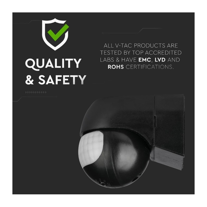 Екстериорен сензор за движение 230V IP44 черен