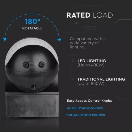 Екстериорен сензор за движение 230V IP44 черен