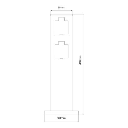 Екстериорен стълб с контакти 2Z SCHUKO 230V IP44 40 см черен