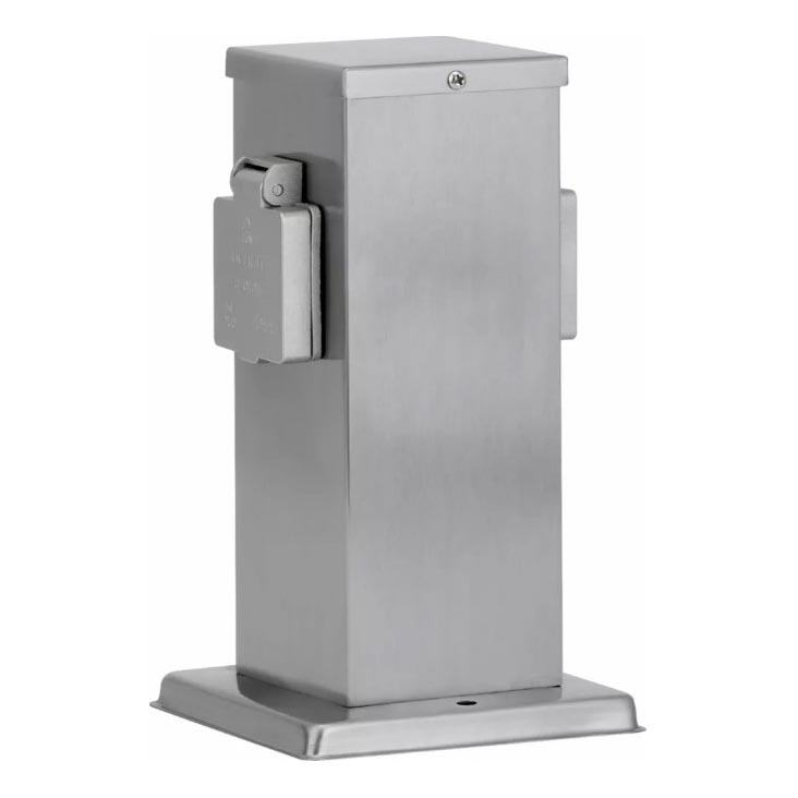 Екстериорен стълб с контакти 2Z SCHUKO 230V матов хром IP44
