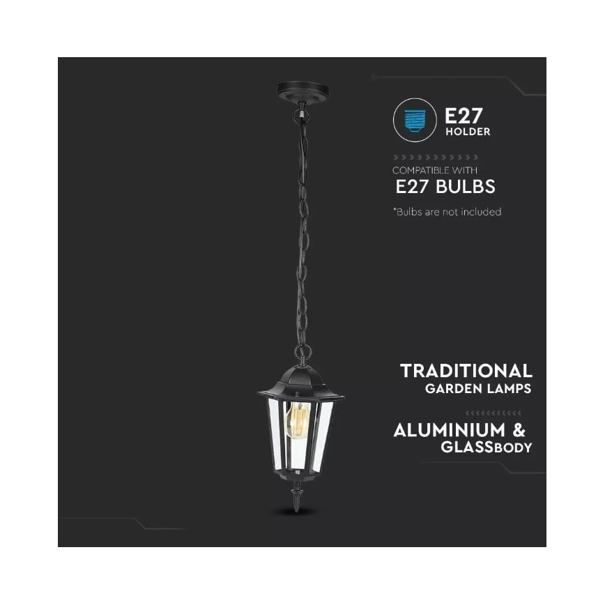 Екстериорен висящ полилей 1xE27/40W/230V IP44 черен