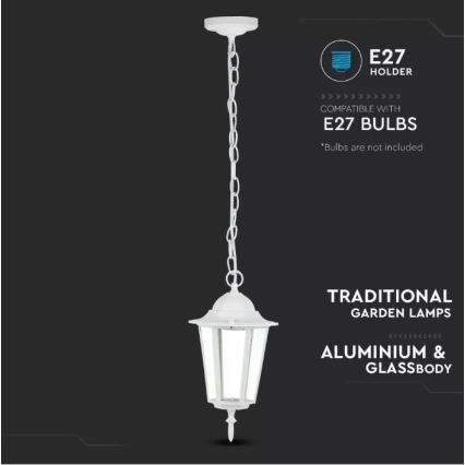 Екстериорен висящ полилей 1xE27/60W/230V IP44 бял