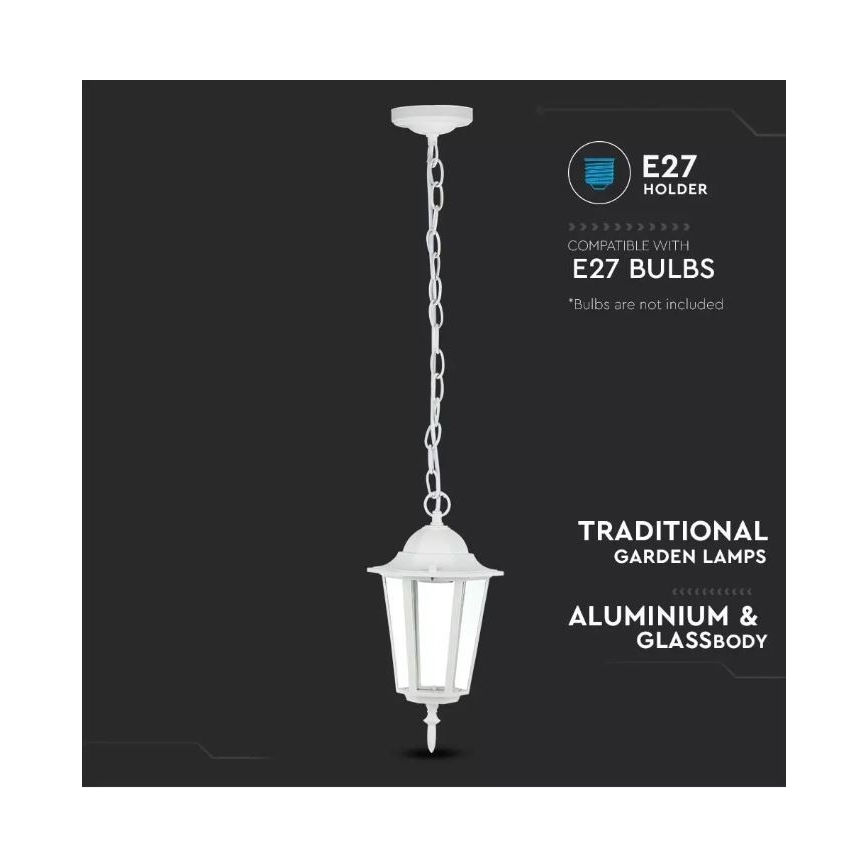 Екстериорен висящ полилей 1xE27/60W/230V IP44 бял
