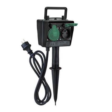 Екстериорна градинска колона с контакти IP44 + времеви превключвател, гумен кабел 1.5 м