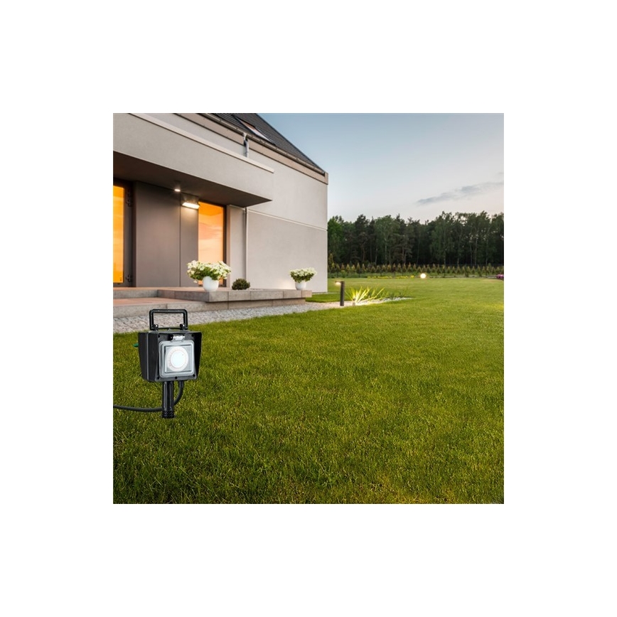 Екстериорна градинска колона с контакти IP44 + времеви превключвател, гумен кабел 1.5 м