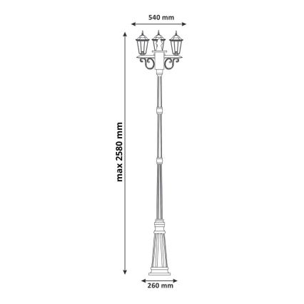 Екстериорна лампа 3xE27/20W/230V IP43 2,58 м черен