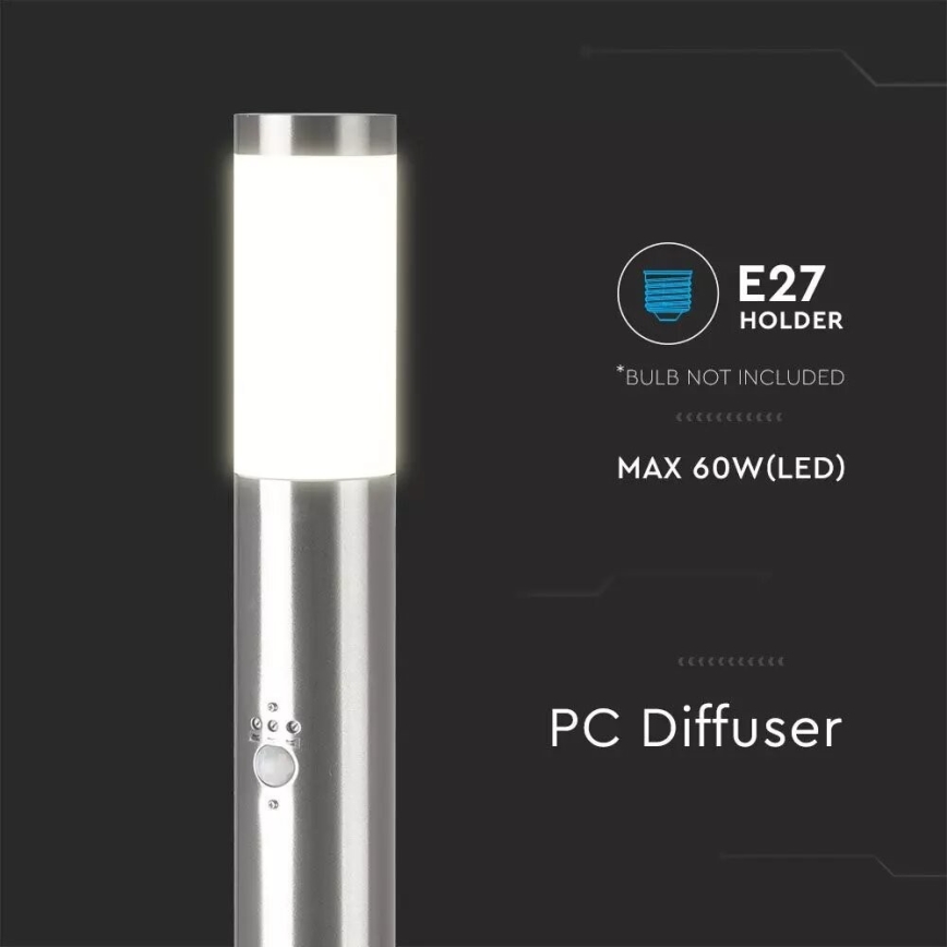 Екстериорна лампа със сензор 1xE27/60W/230V IP44 110см матов хром