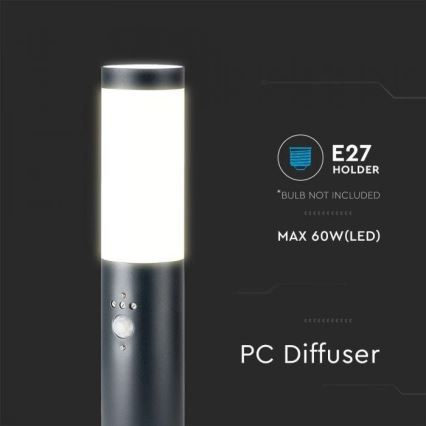 Екстериорна лампа със сензор 1xE27/60W/230V IP44 45см антрацит