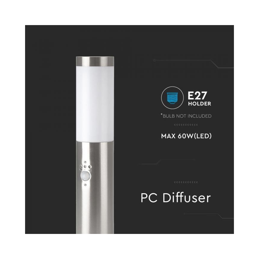 Екстериорна лампа със сензор 1xE27/60W/230V IP44 45см матор хром