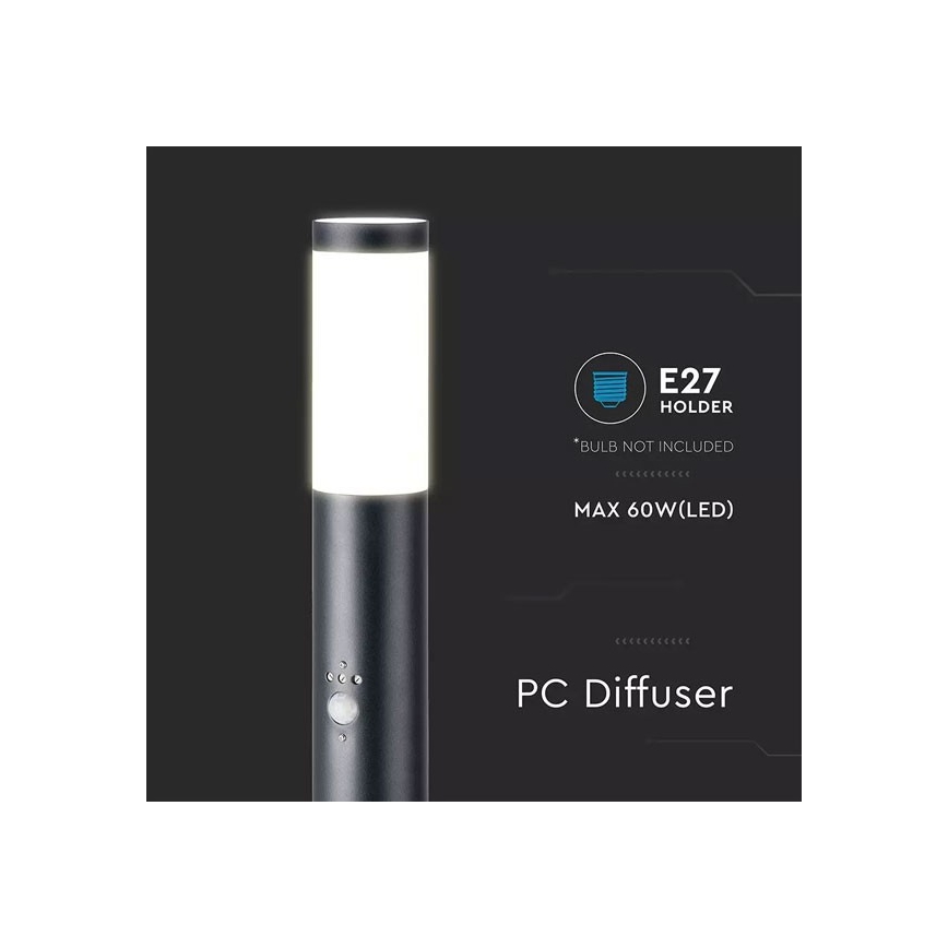 Екстериорна лампа със сензор 1xE27/60W/230V IP44 80см черна