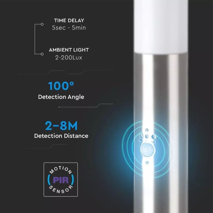 Екстериорна лампа със сензор 1xE27/60W/230V IP44 80см матов хром