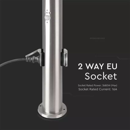 Екстериорна лампа със сензор + 2 гнезда SCHUKO 1xE27/60W/230V IP44 60 см матов хром