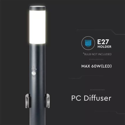 Екстериорна лампа със сензор и 2 гнезда SCHUKO 1xE27/60W/230V IP44 60 см черен