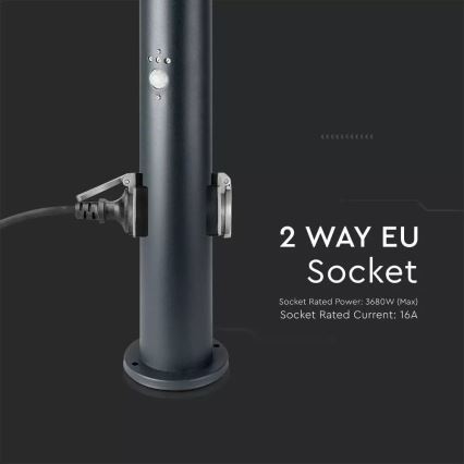 Екстериорна лампа със сензор и 2 гнезда SCHUKO 1xE27/60W/230V IP44 60 см черен
