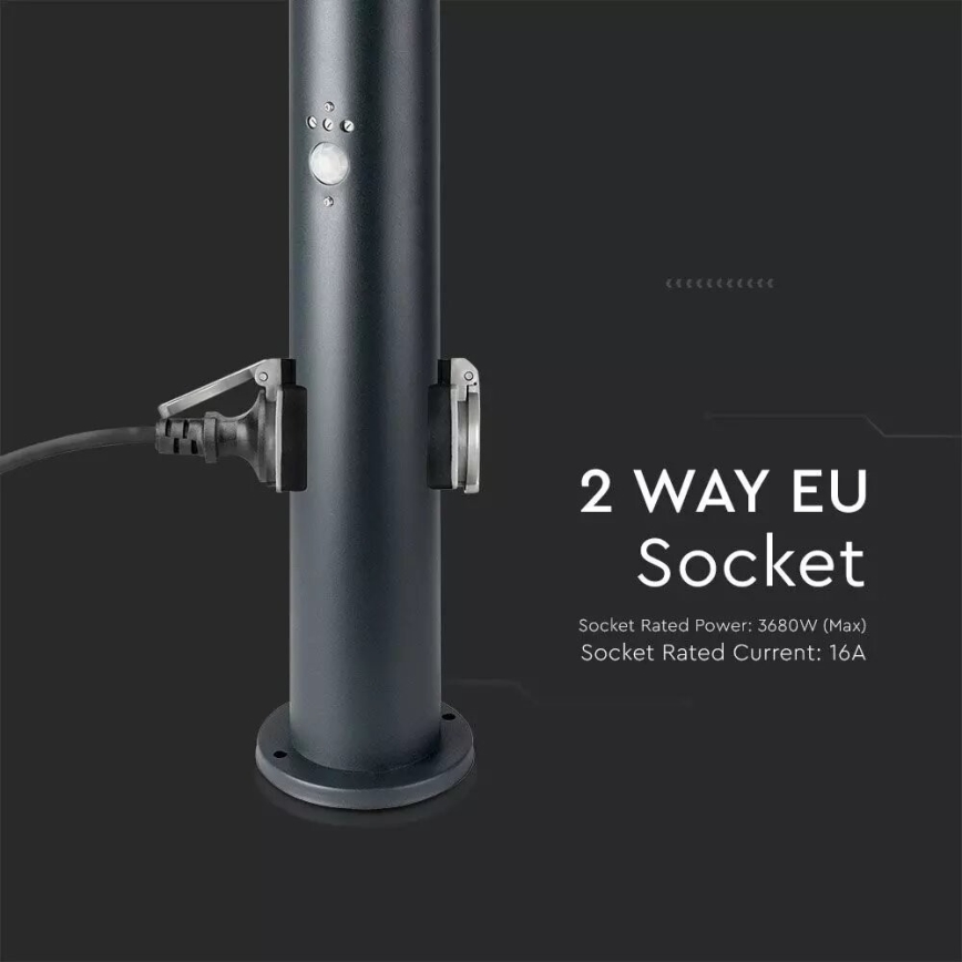 Екстериорна лампа със сензор и 2 гнезда SCHUKO 1xE27/60W/230V IP44 60 см черен